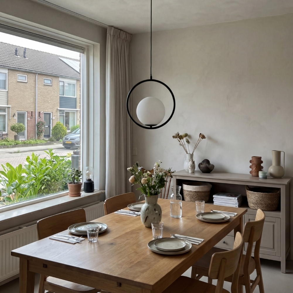 Customer dining room scene with Lunectra pendant light