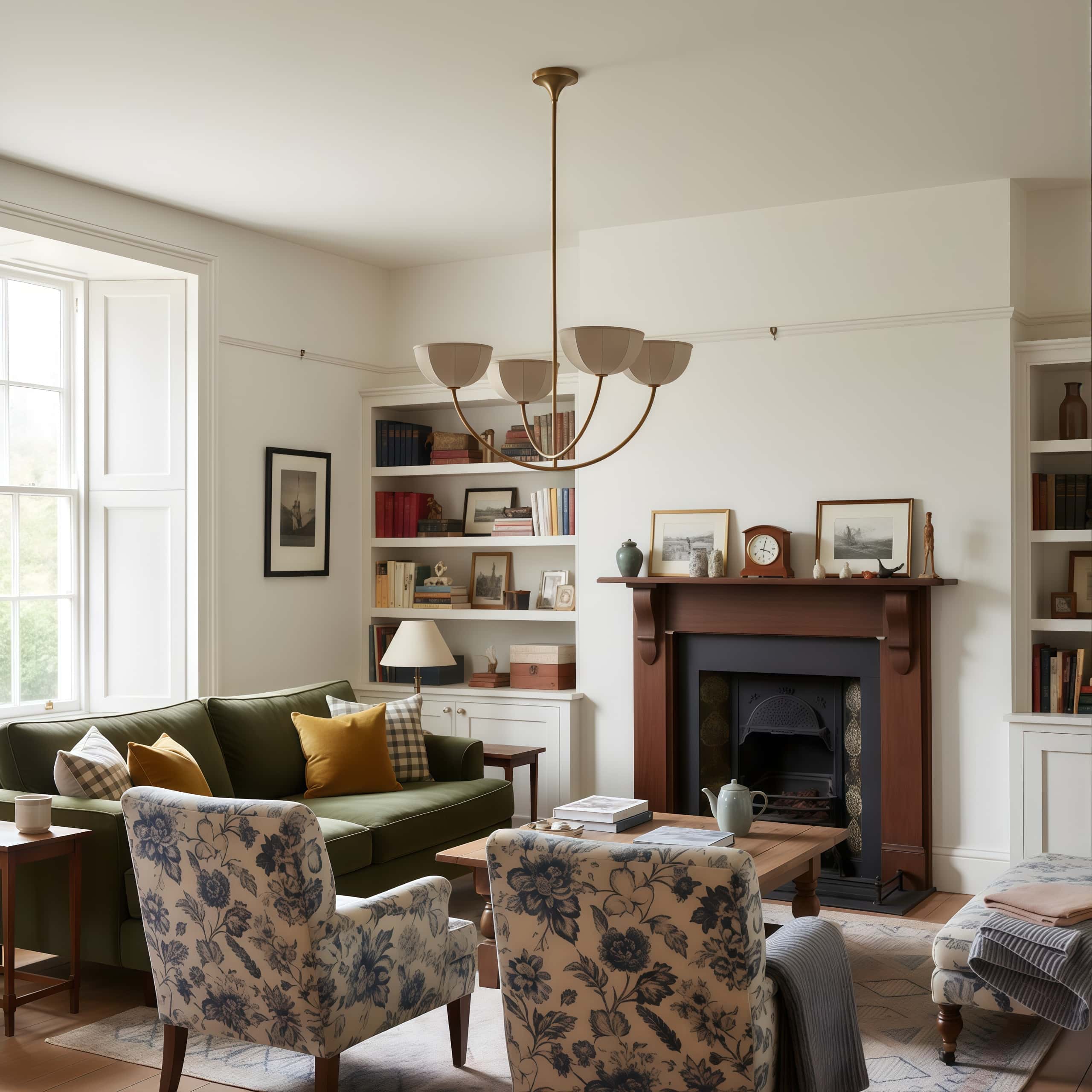 Loomis chandelier over a classic seating area