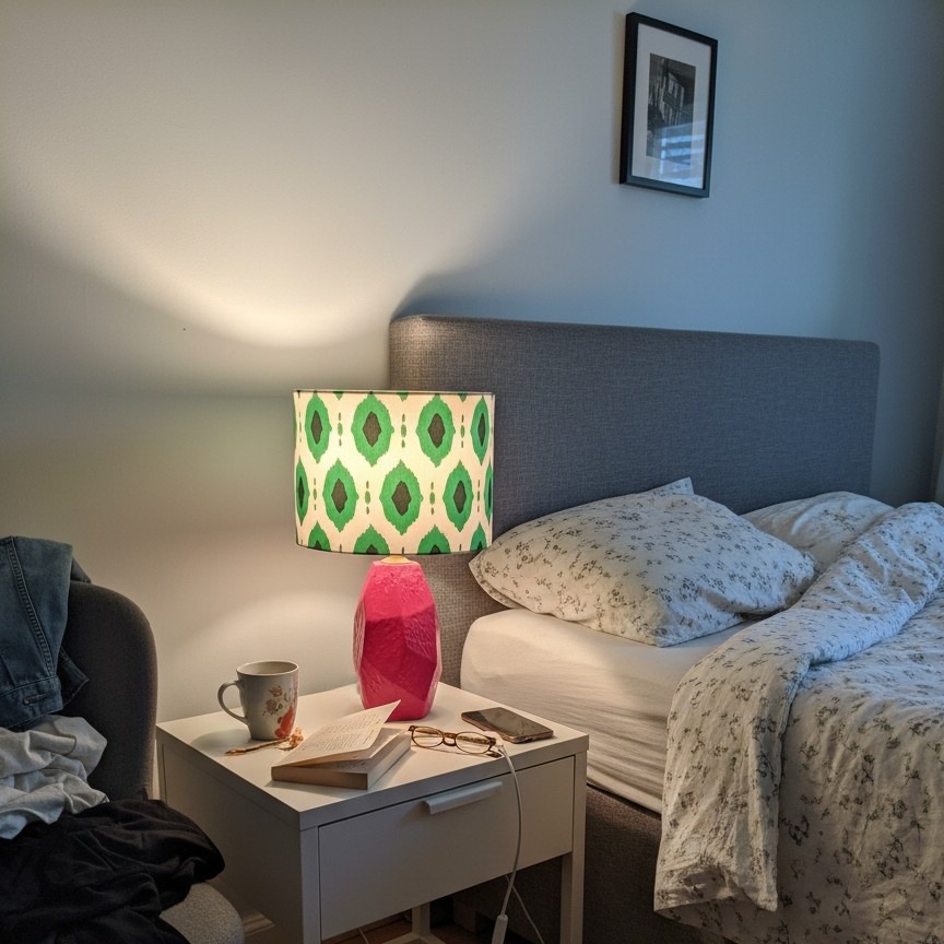 Customer styling photo of the Arivane lamp as a bedside light
