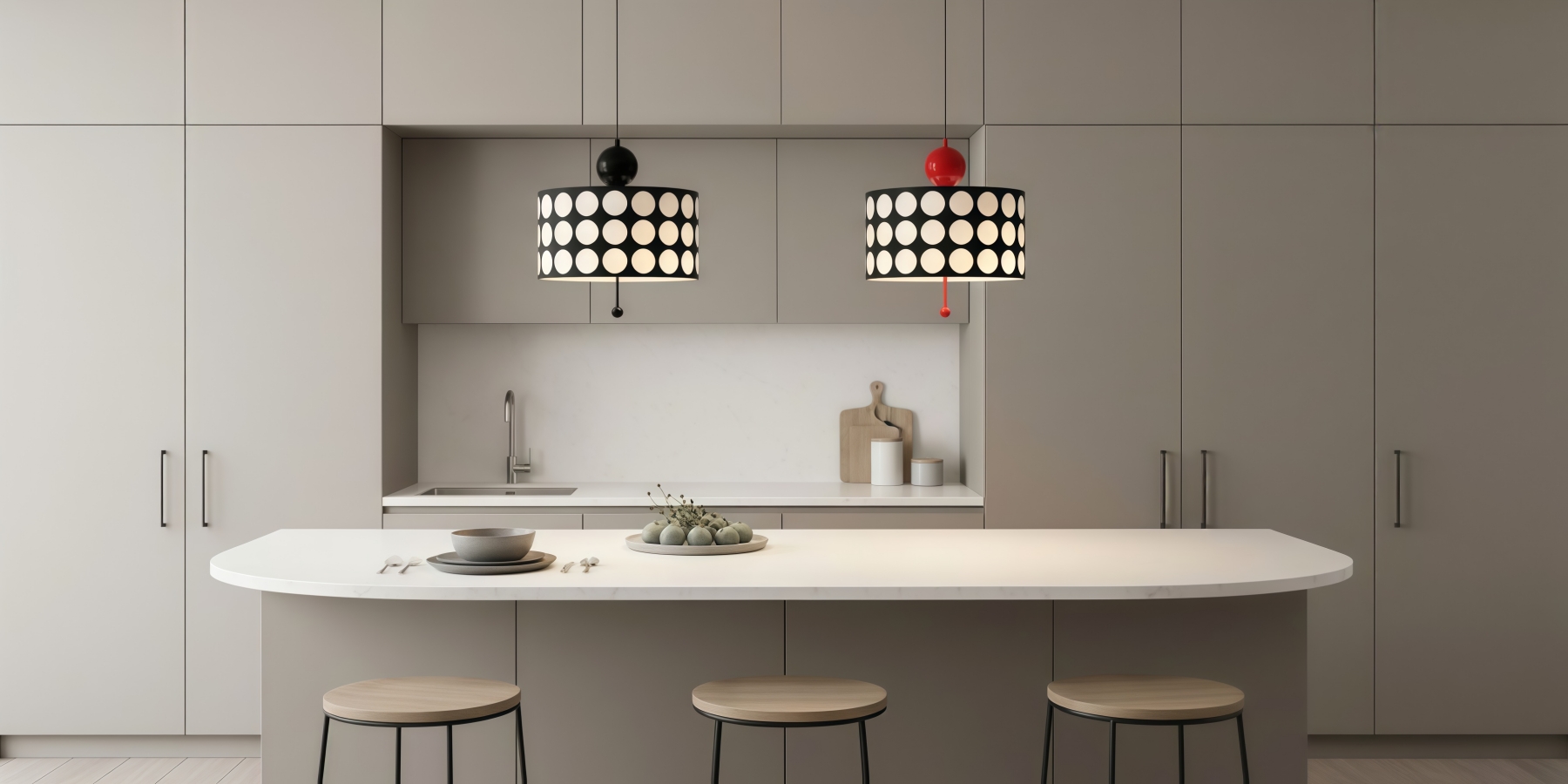 Dotrelia series pendant lamps over a kitchen island