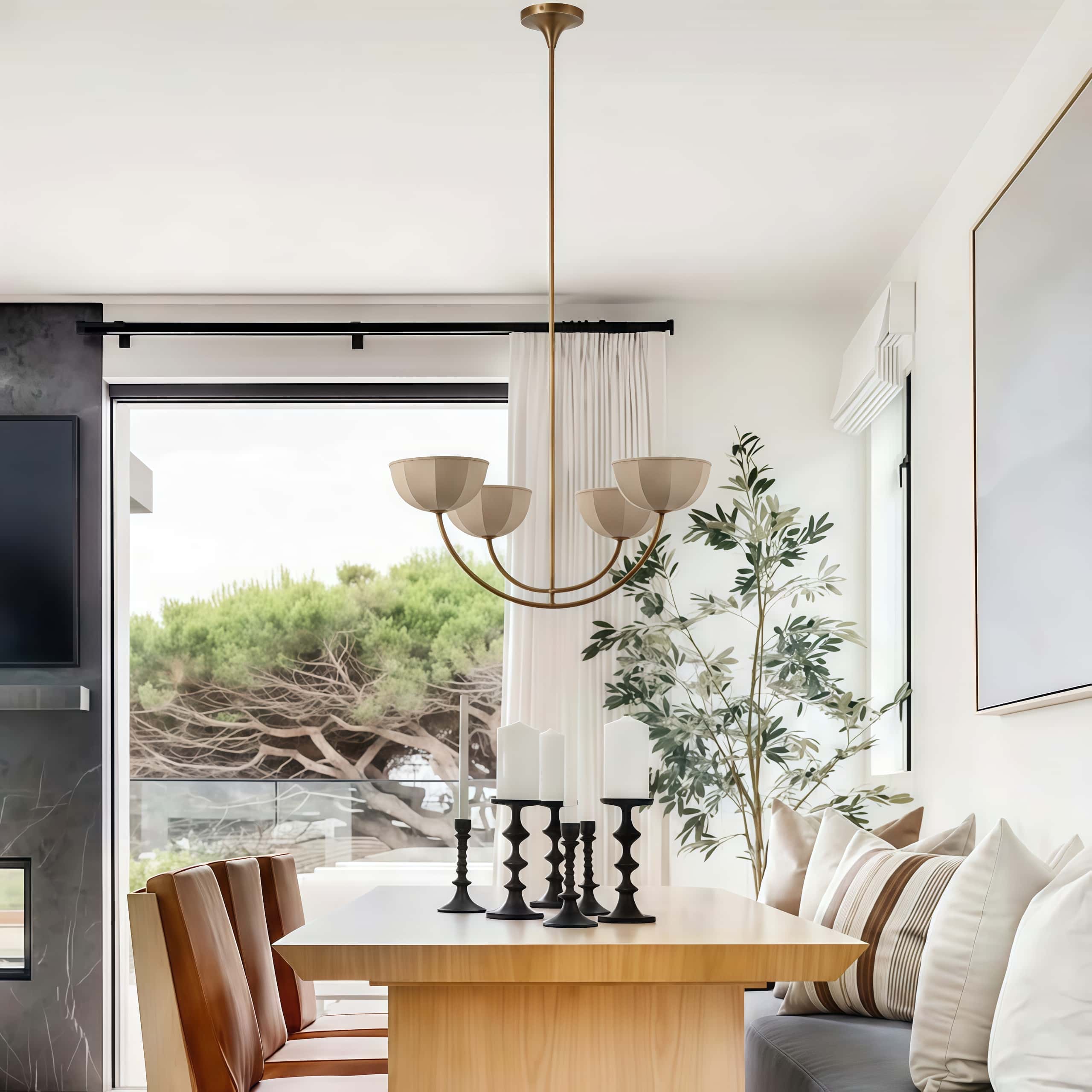 Customer room with Loomis chandelier in a bright dining space