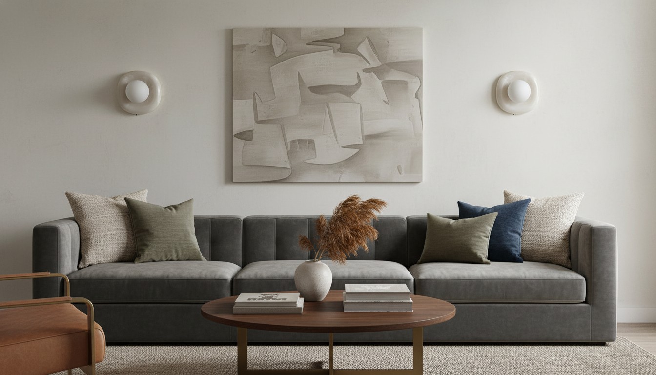 Oria wall lamp styled above a sofa in a modern living room