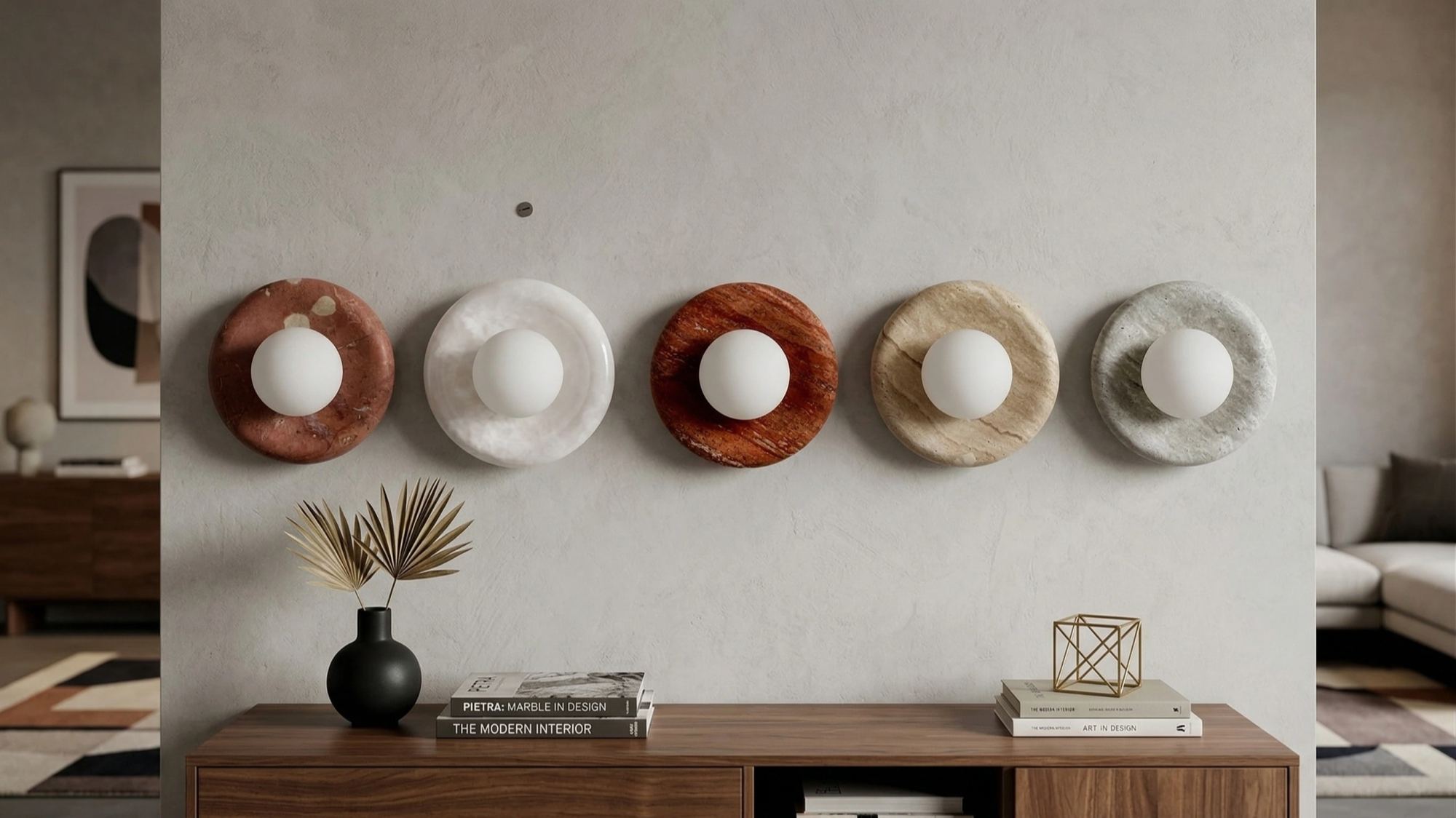 Oria Travertine Stone Wall Sconce finish display