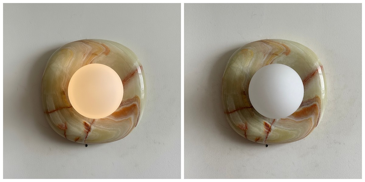 Switch light comparison showing warm and unlit Oria lamp states
