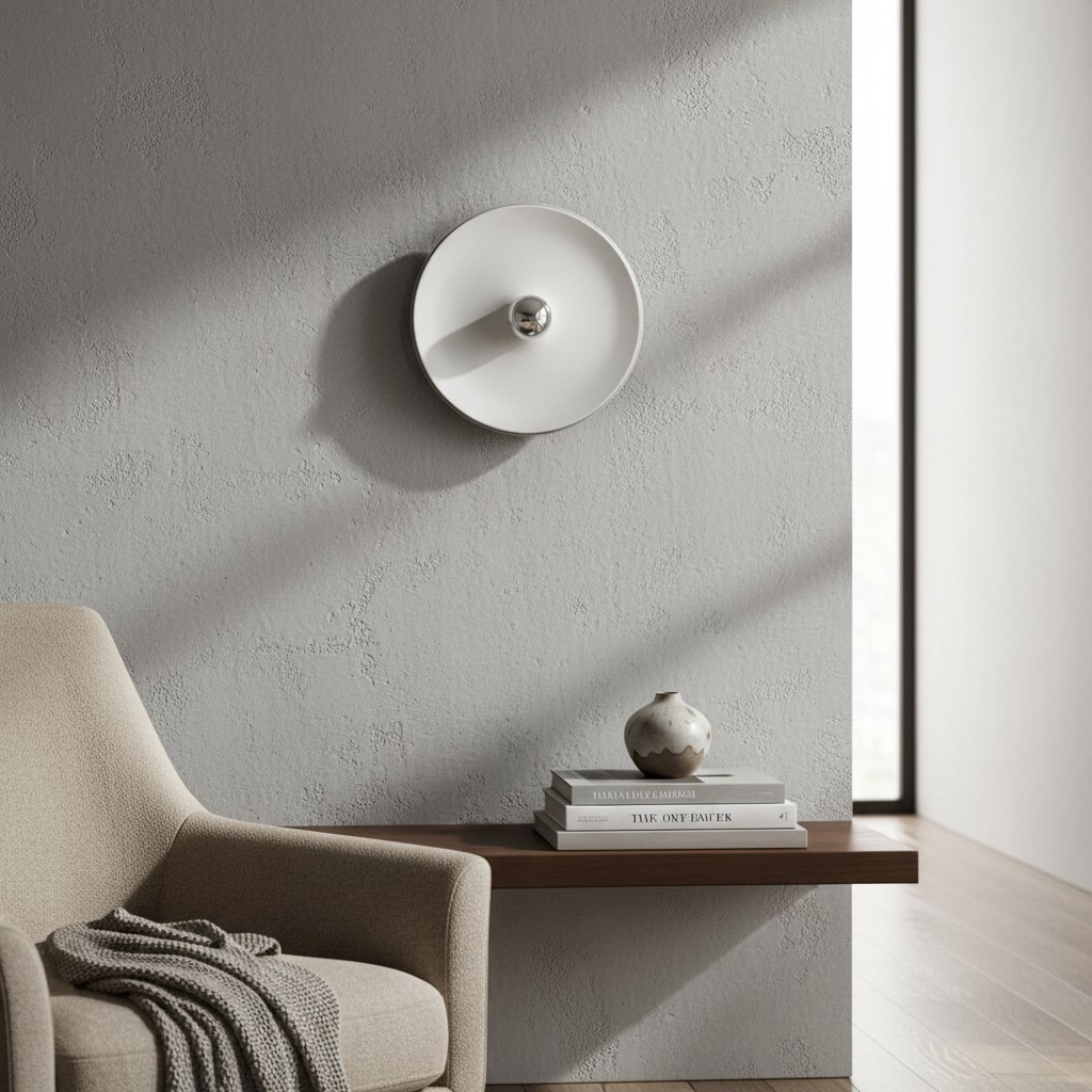 White Zentvoxa wall light above a side shelf