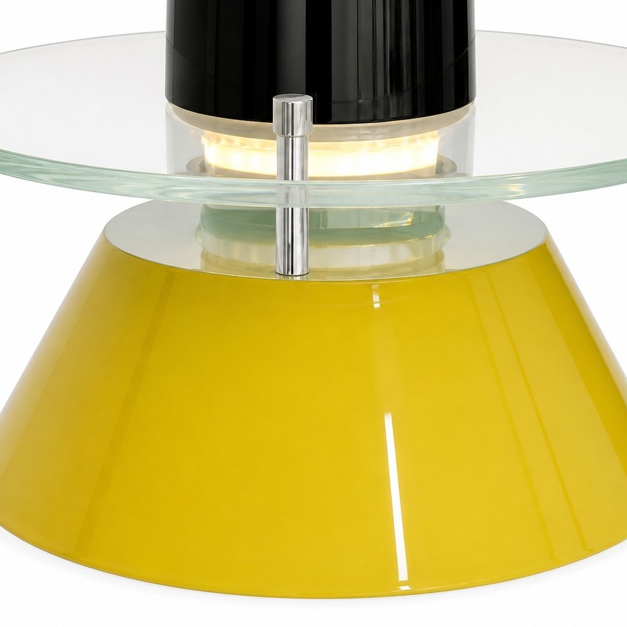 Close view of the Moxellan pendant light yellow shade and glass detail