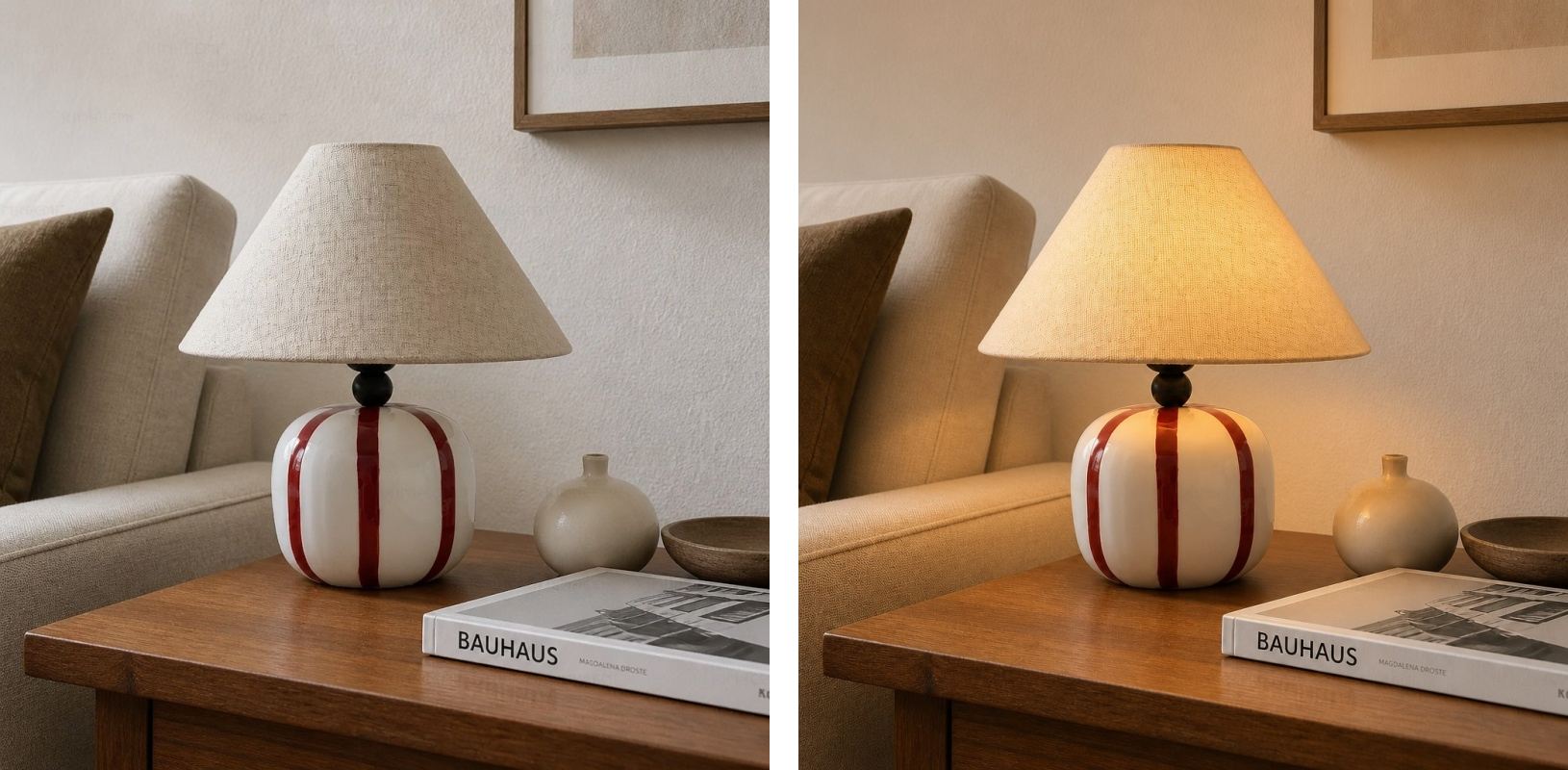 Switch light comparison showing the lamp off and on