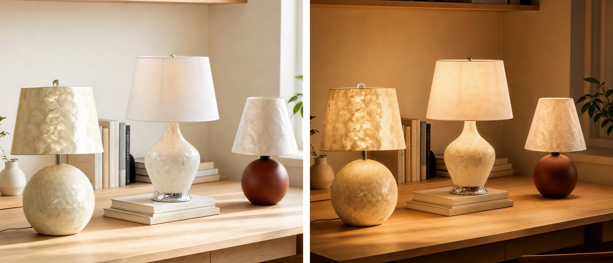 Beamira table lamps in warm evening light