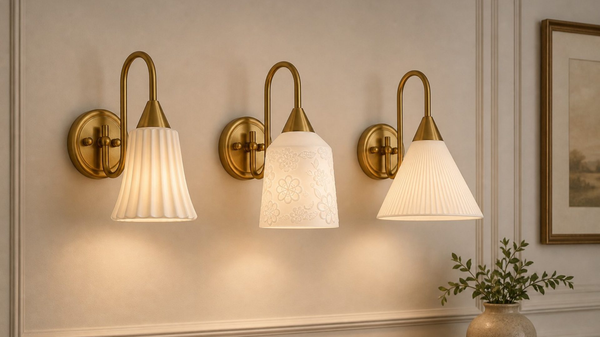 Three wall lamps glowing together