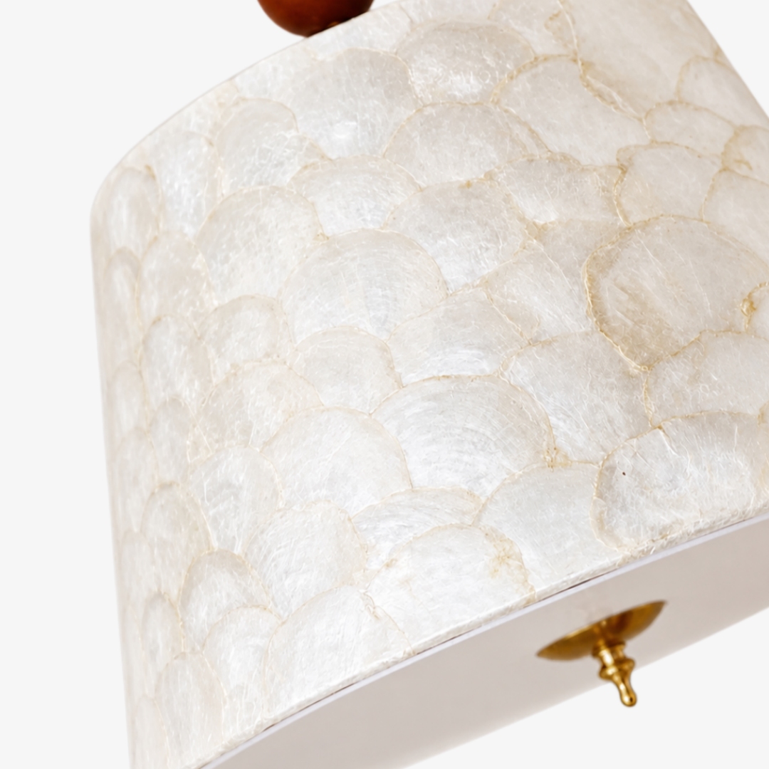 Close-up of Lunavera capiz shell shade detail