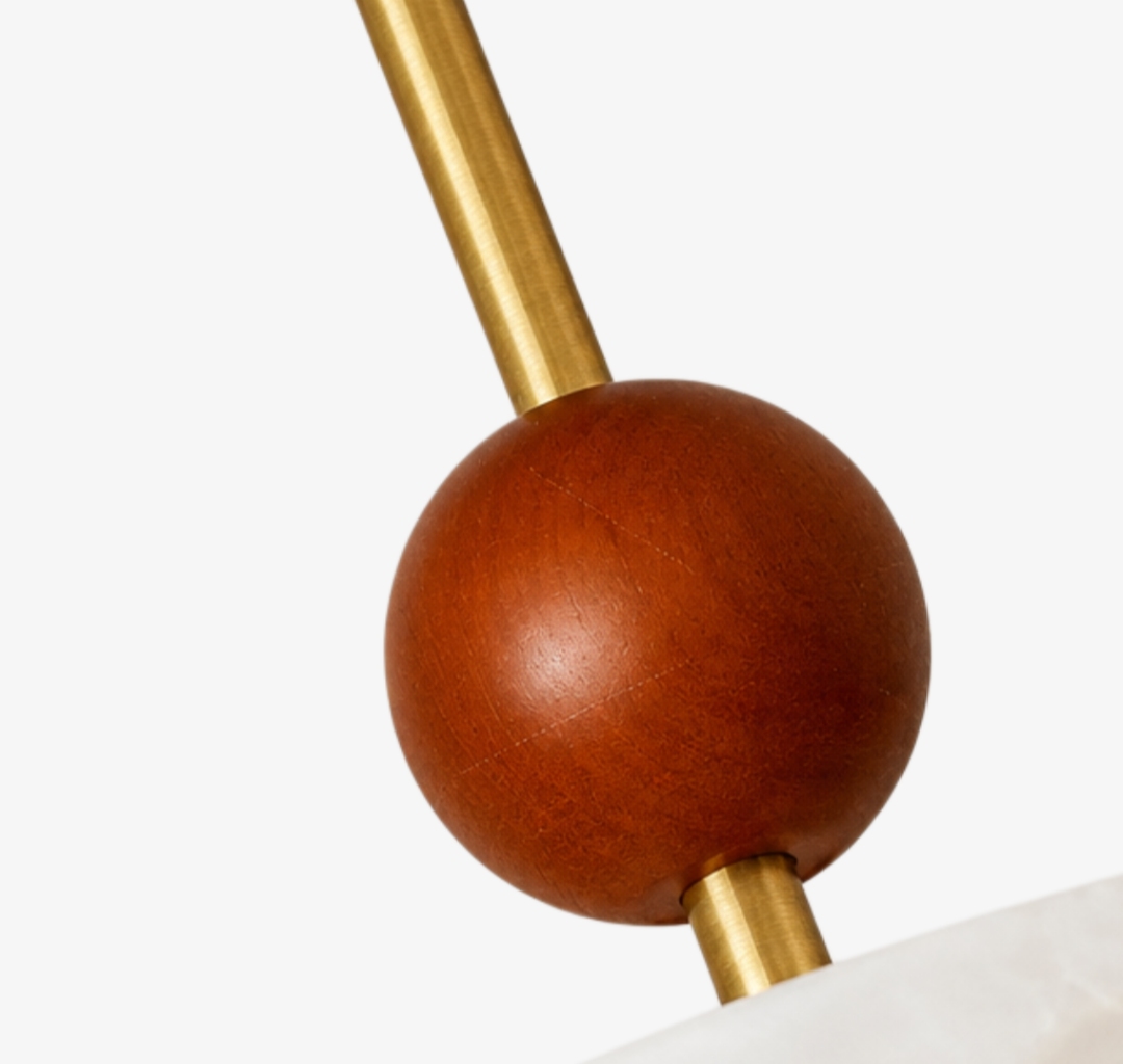 Close-up of Lunavera wooden accent and brass stem