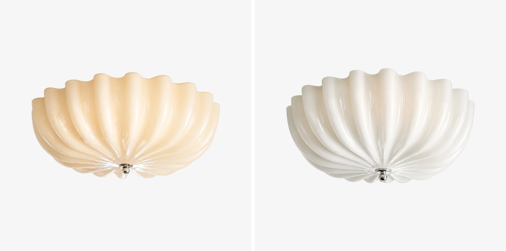 Cream yellow and cream white ceiling light finish comparison