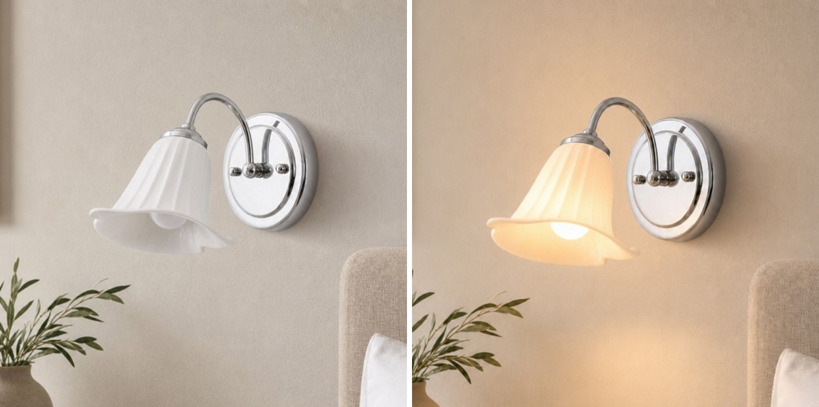 Switch light comparison showing the lamp off and on
