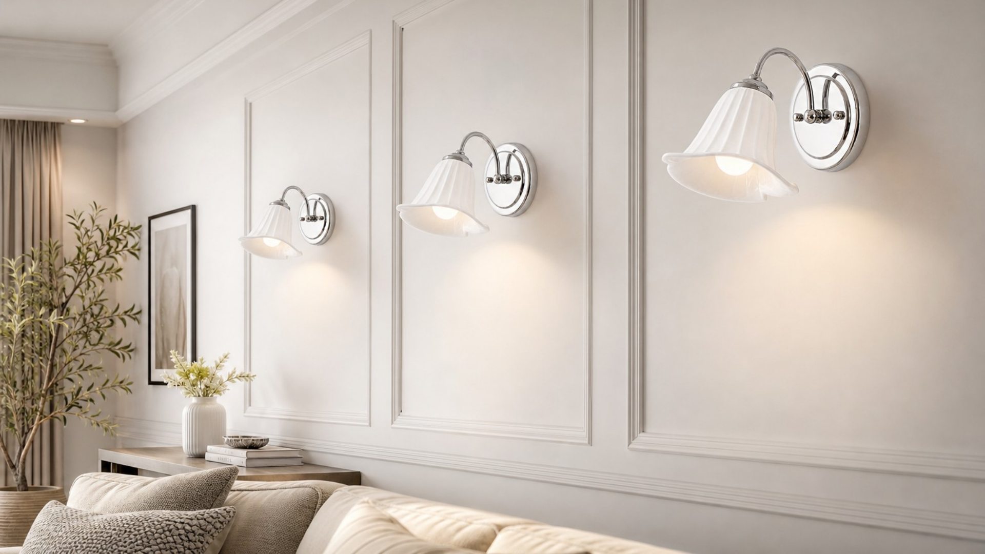 Celvane calla lily wall lamp in a French minimalist living room