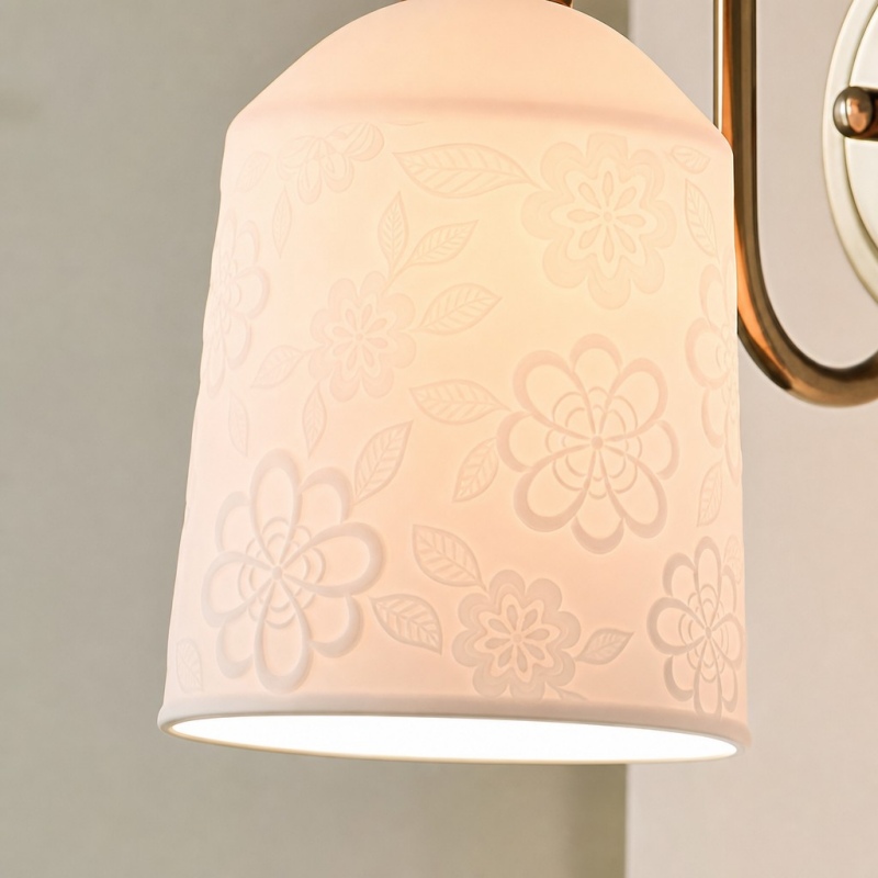 Close view of floral ceramic shade