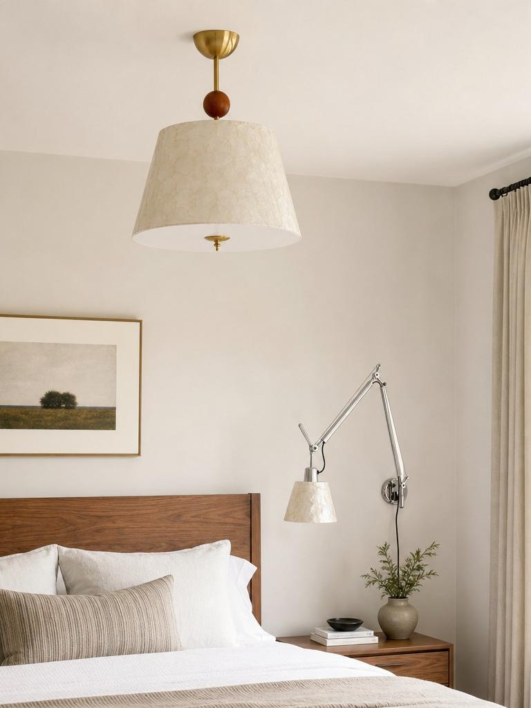 Interior scene with decorative capiz shell ceiling lamp