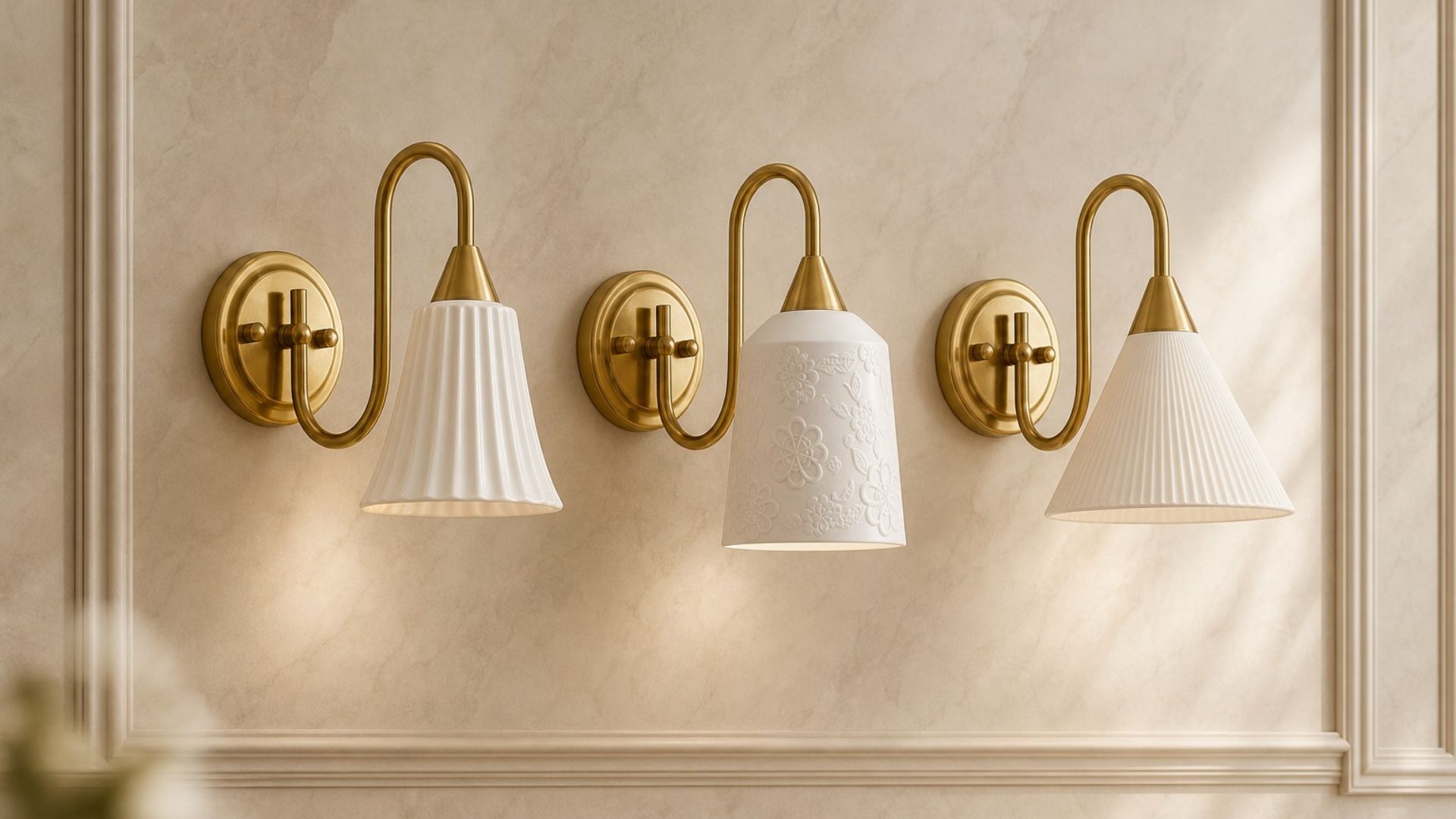 Three French vintage wall lamps installed together