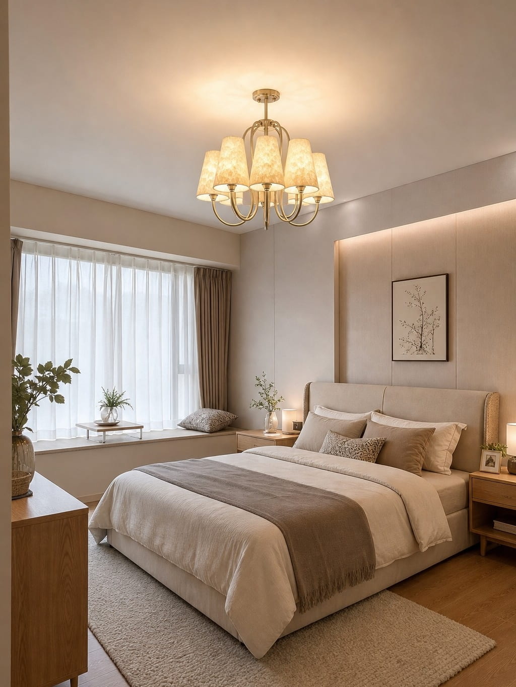 Micahell lamp in a warm bedroom scene