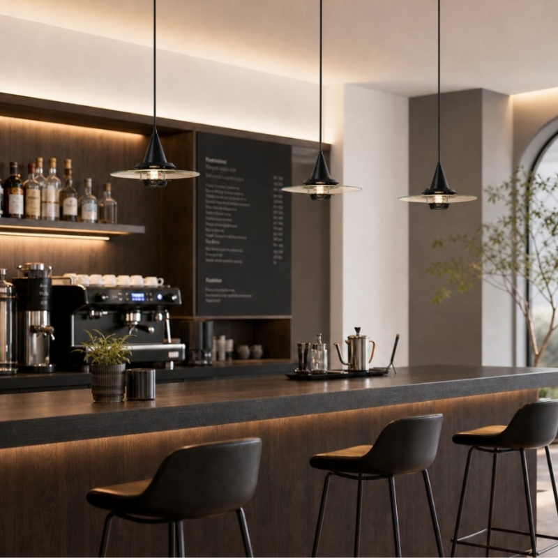 Moxellan pendant light in a bar studio setting