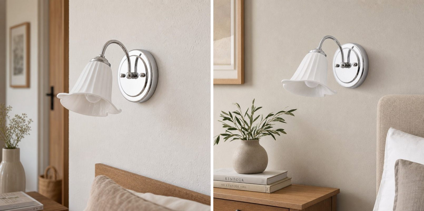 Two room scenes with the calla lily wall lamp
