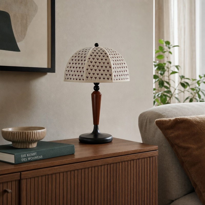 Fennary table lamp on a cabinet beside a sofa