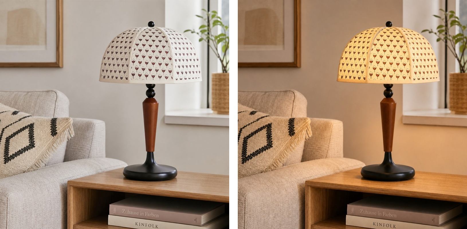 Switch light comparison showing the lamp off and on