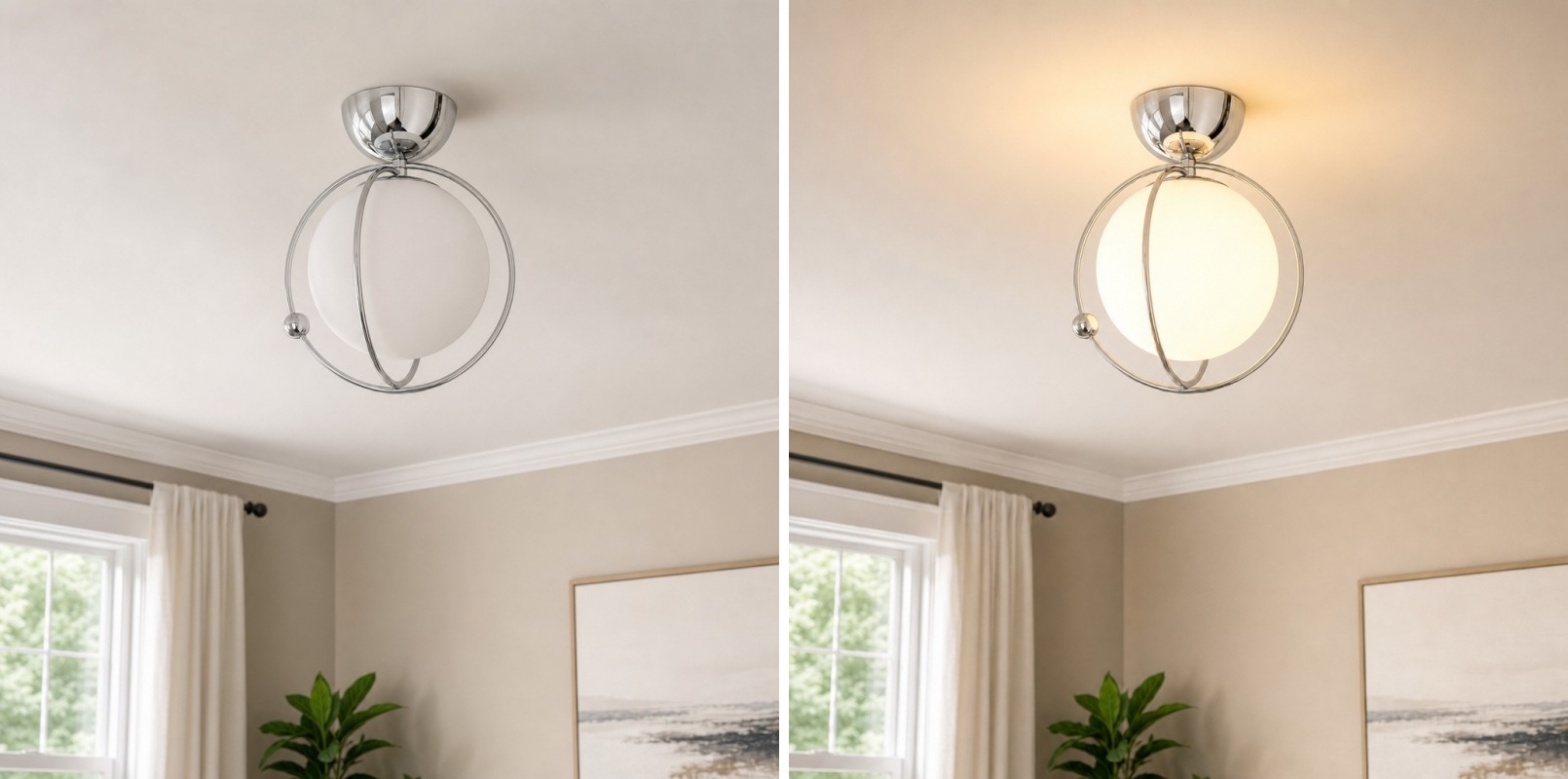 Switch light comparison showing the ceiling light off and on