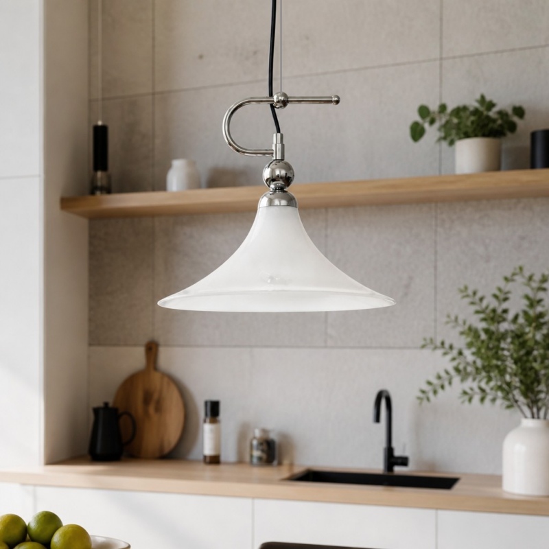 Magnolia pendant light over a kitchen counter