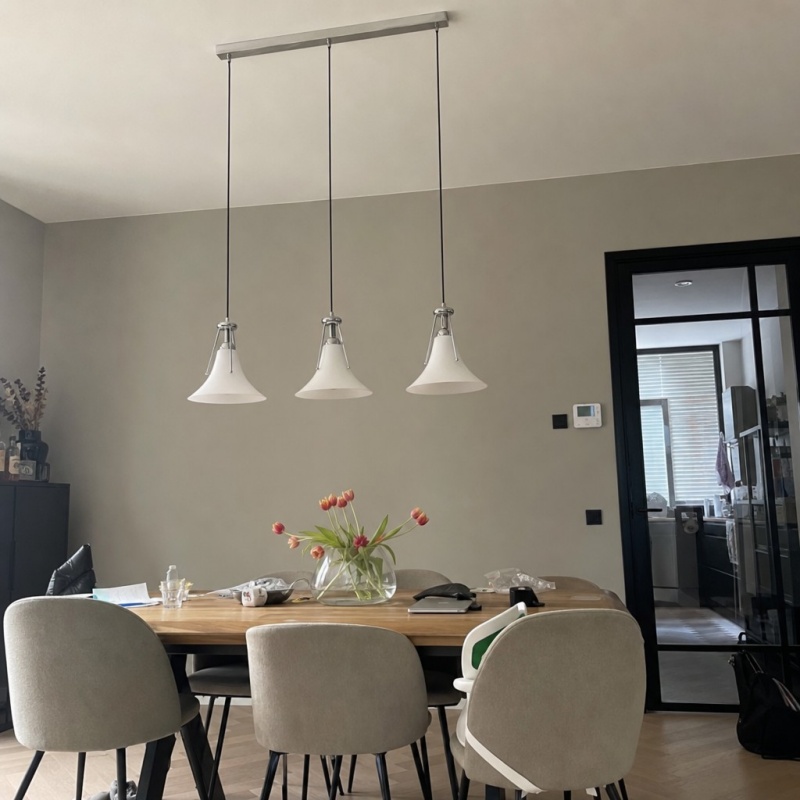 Customer dining room installation with three pendant lights