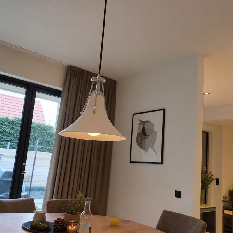 Customer installation photo of a single Kallera pendant light