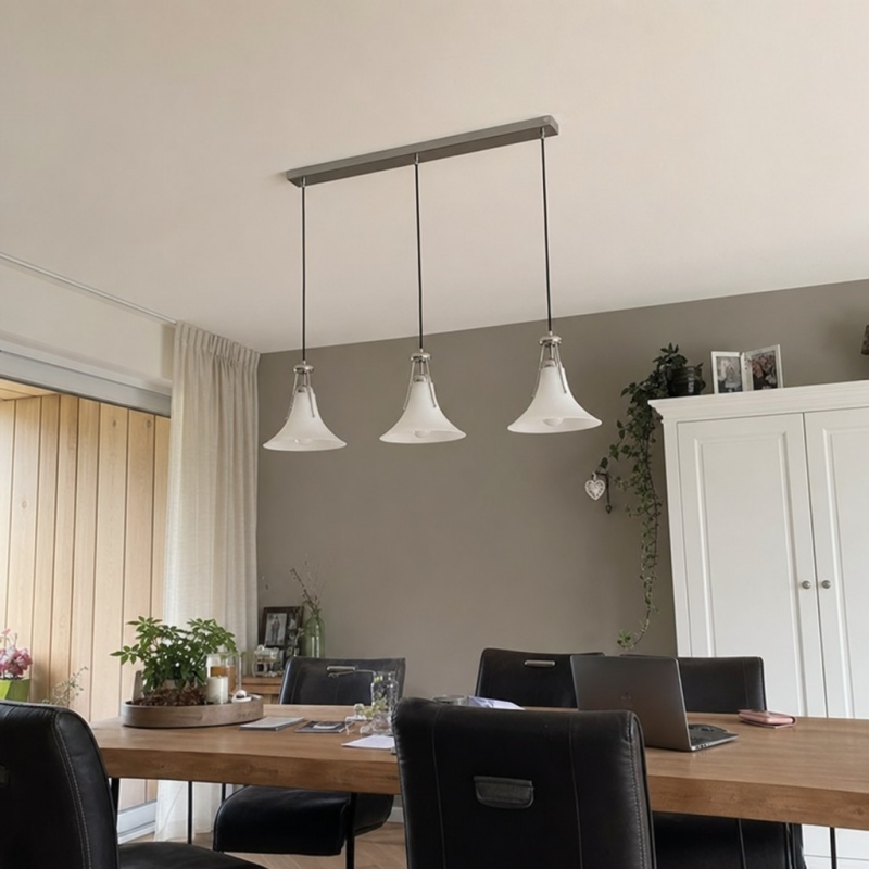 Customer installation photo of three Kallera pendant lights