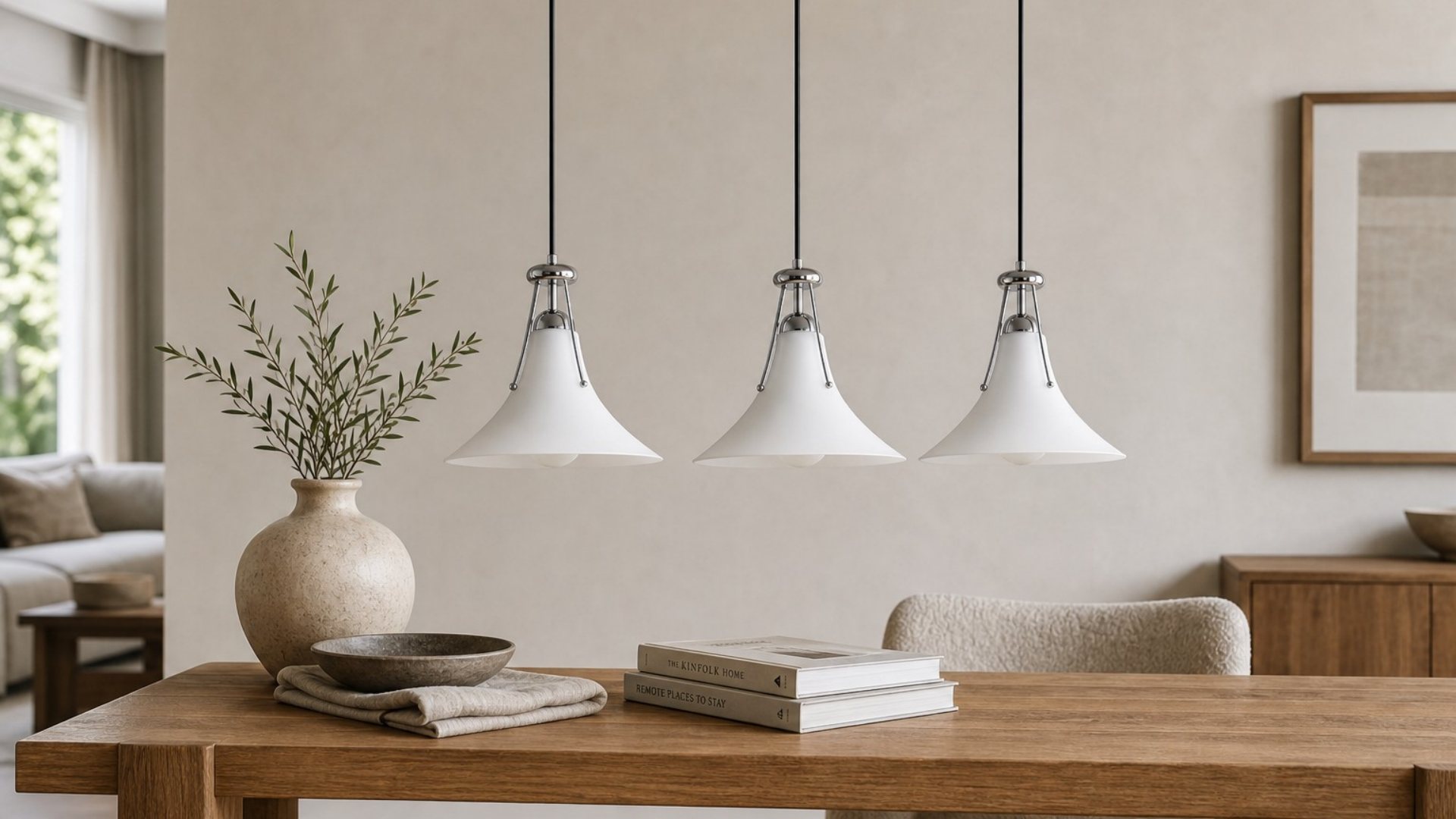 Kallera magnolia pendant light over a dining table