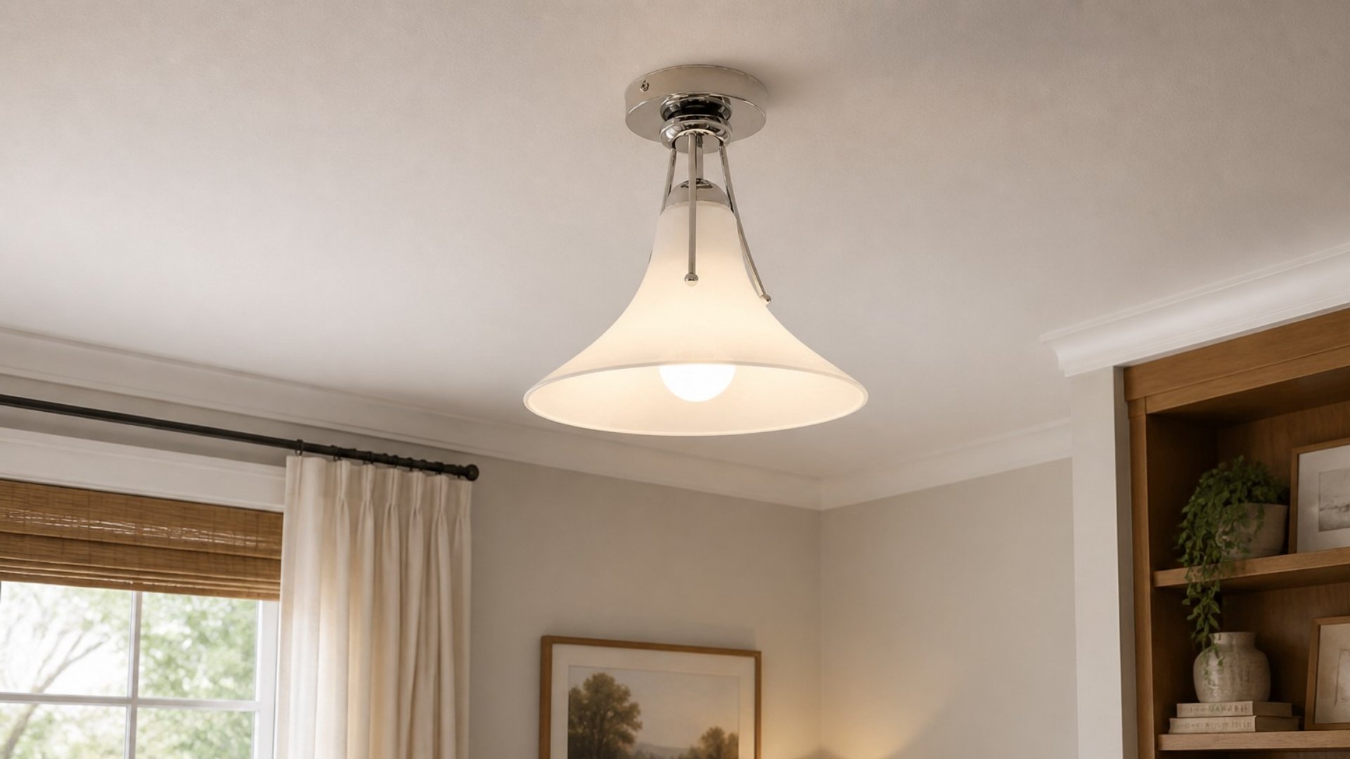 Kallera magnolia ceiling lamp installed in a bright room