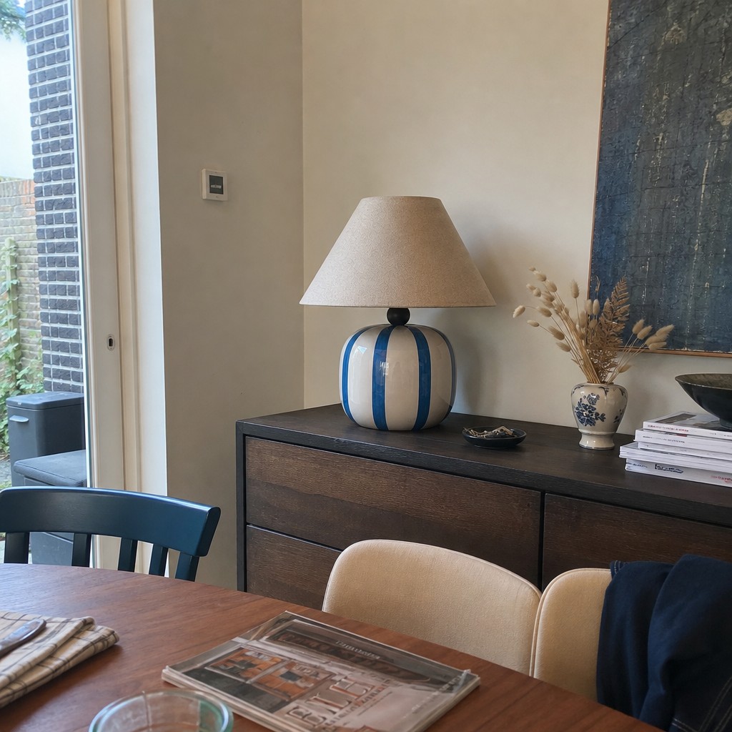 Customer interior scene with blue Ceruna table lamp