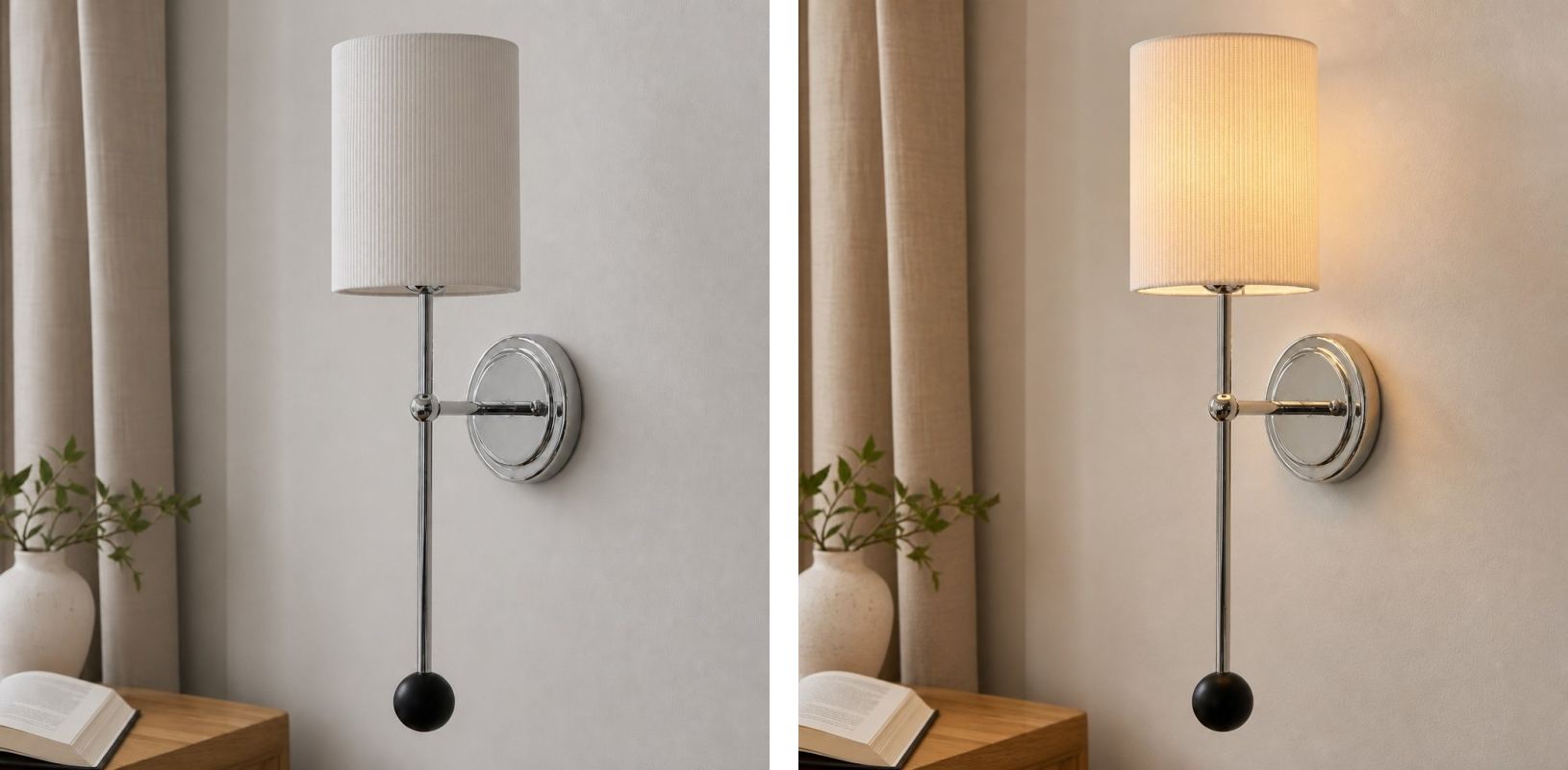 Switch light comparison showing the wall lamp off and on