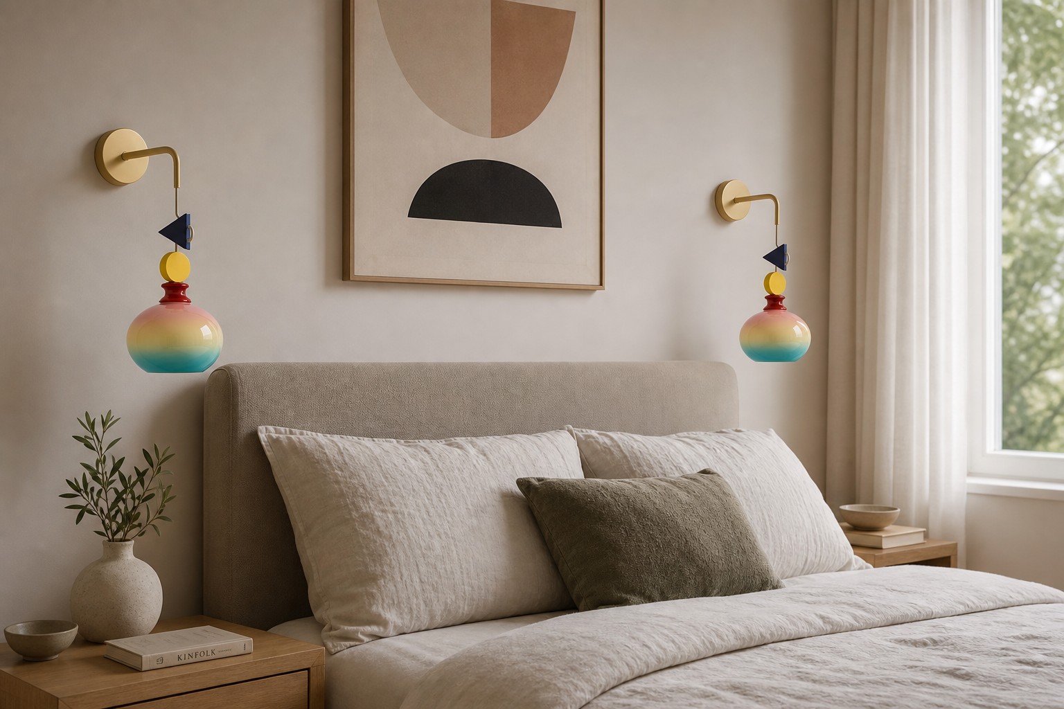 Javina vintage inspired wall lamp in a bedroom scene
