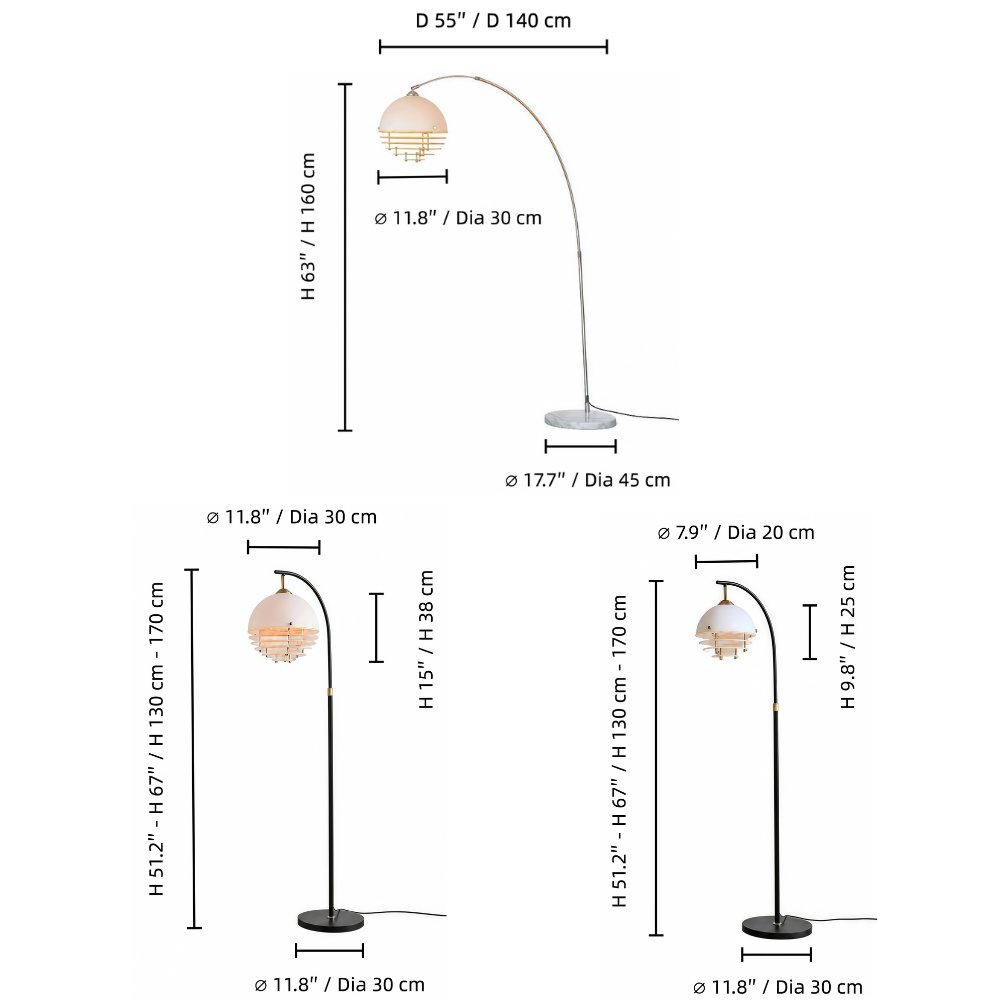 Afterglow Sunset Curved Floor Lamp dimensions and size specifications