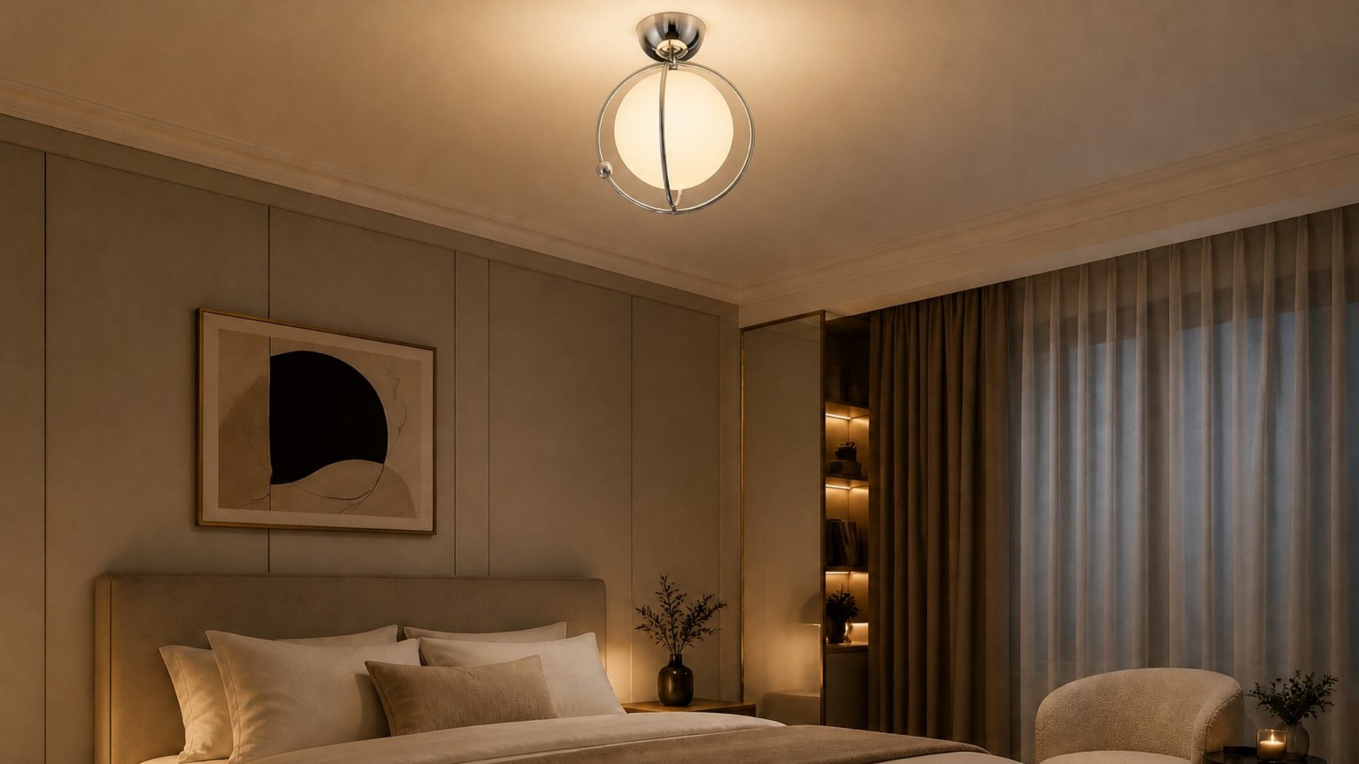 Kallera Planet Ceiling Light inspiring a warm bedroom space