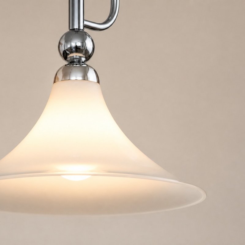 Close-up of the magnolia glass shade glowing