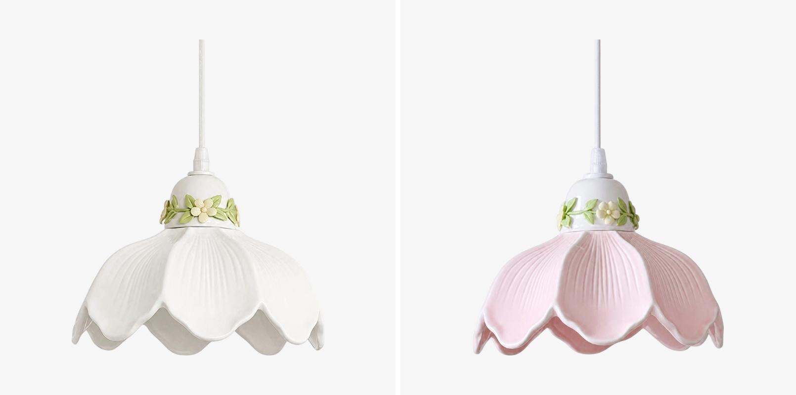 White and pink Cazelle flower pendant lamp finish options