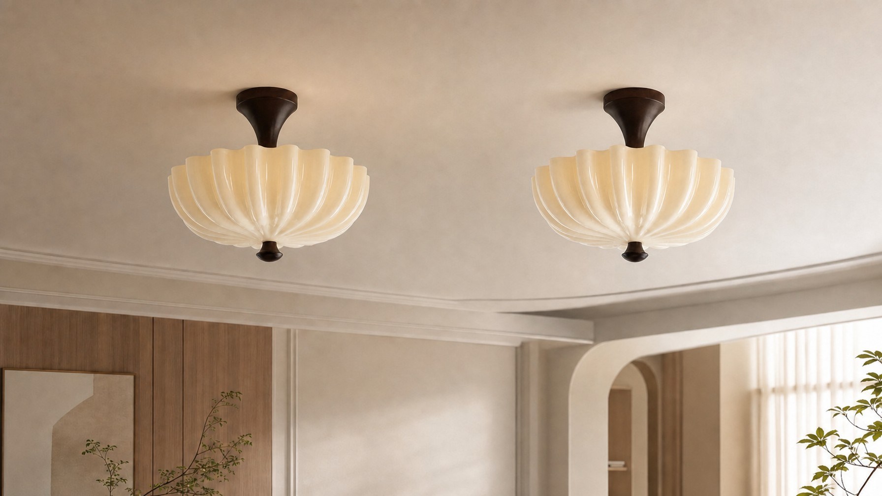 Two Durnic ceiling light options shown in an interior