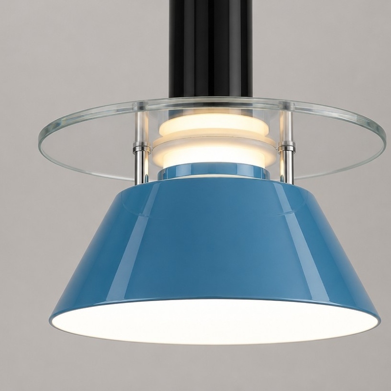 Close view of the Moxellan pendant light blue finish