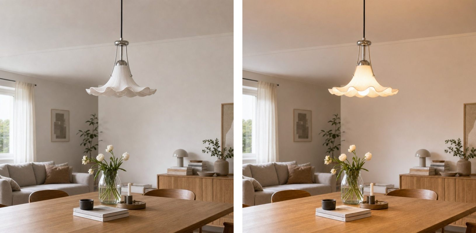 Switch light comparison for the Cazelle pendant lamp