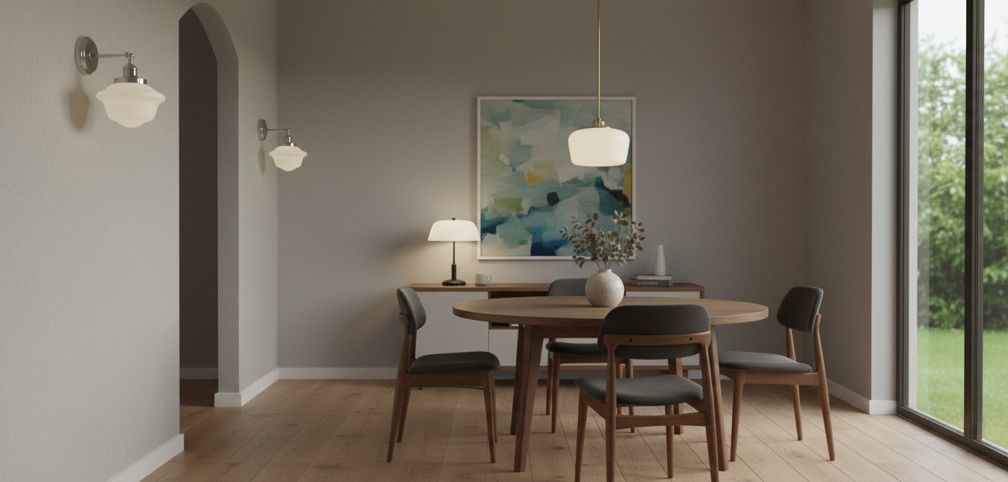 Dining room with Lirra pendant light and matching wall lights