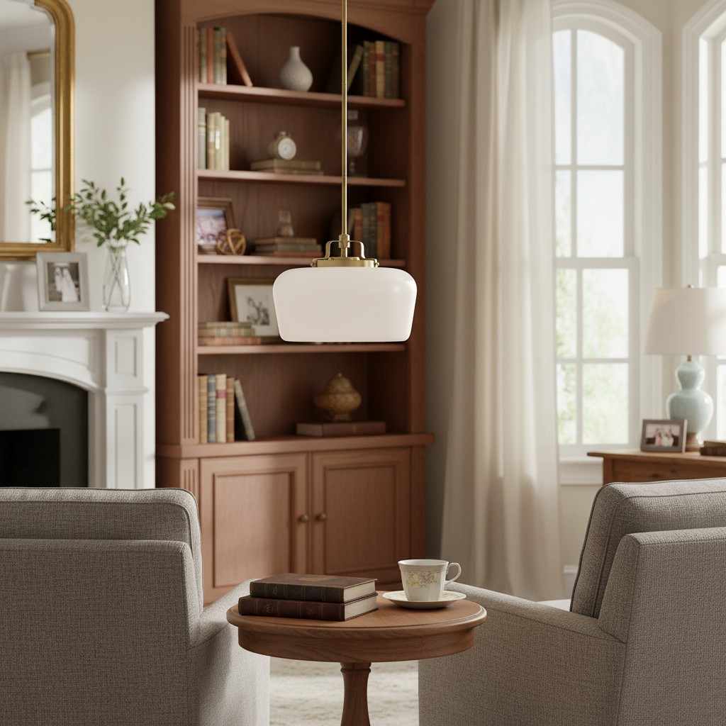 Opal glass pendant light in a living room setting