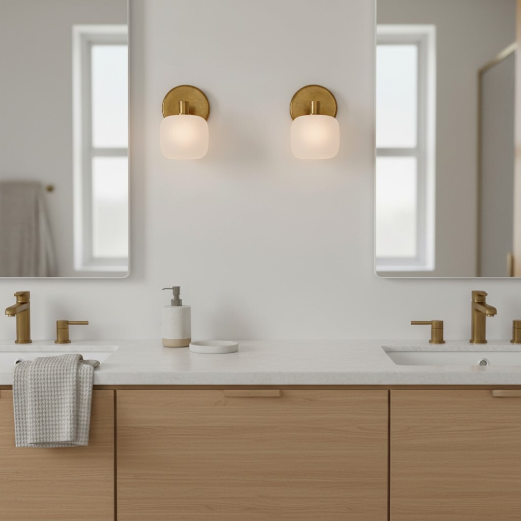 Pair of Lirra wall sconces in a bathroom vanity setting