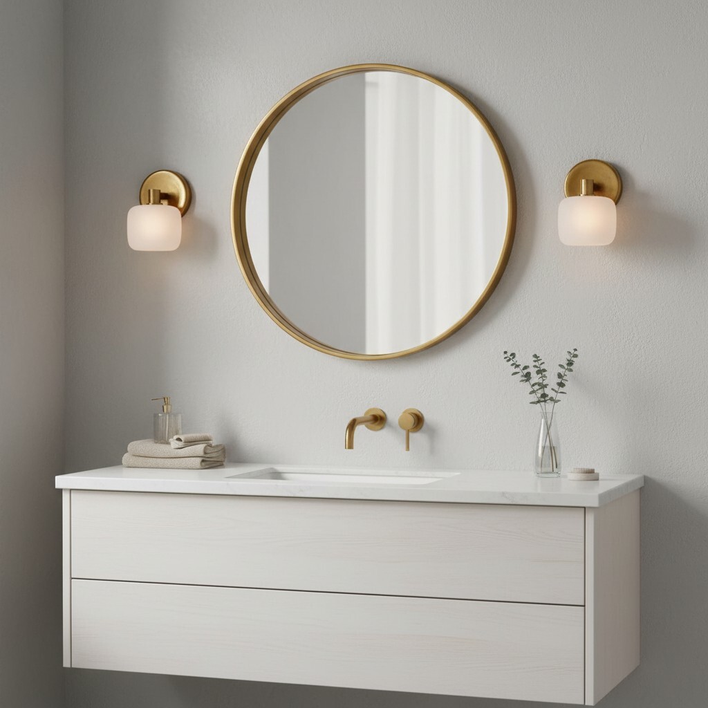 Lirra wall sconces beside a bathroom mirror