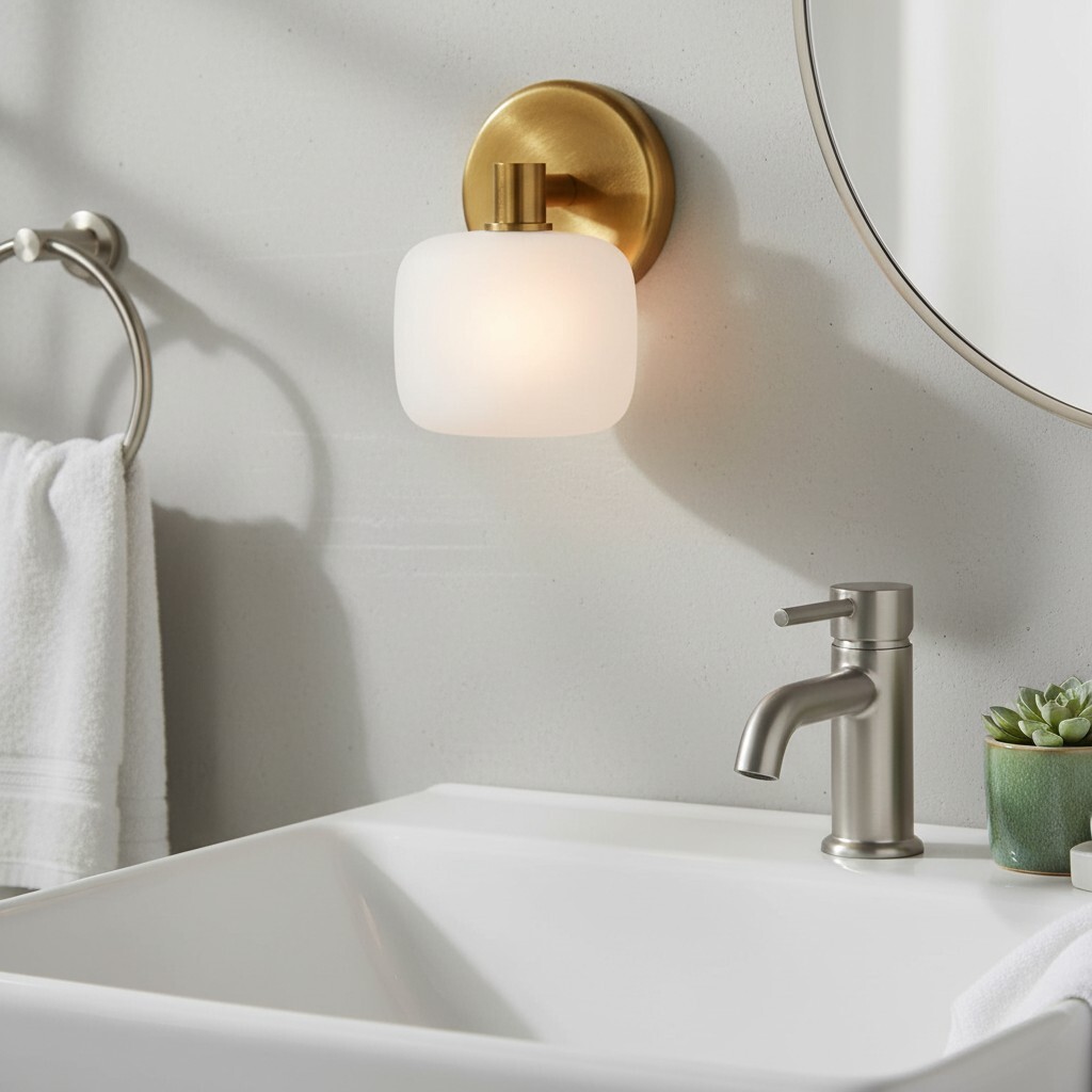 Lirra wall sconce installed above a bathroom sink