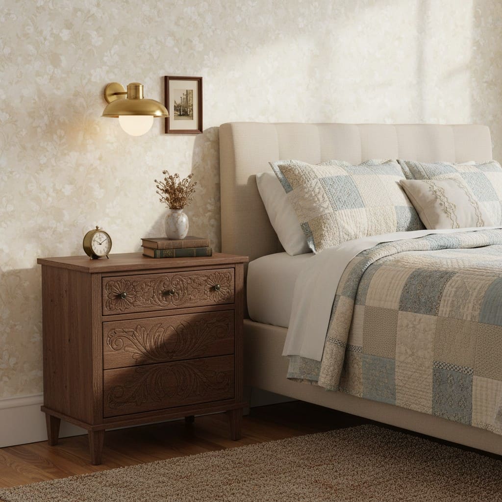 Cordax wall lamp beside a bedroom nightstand