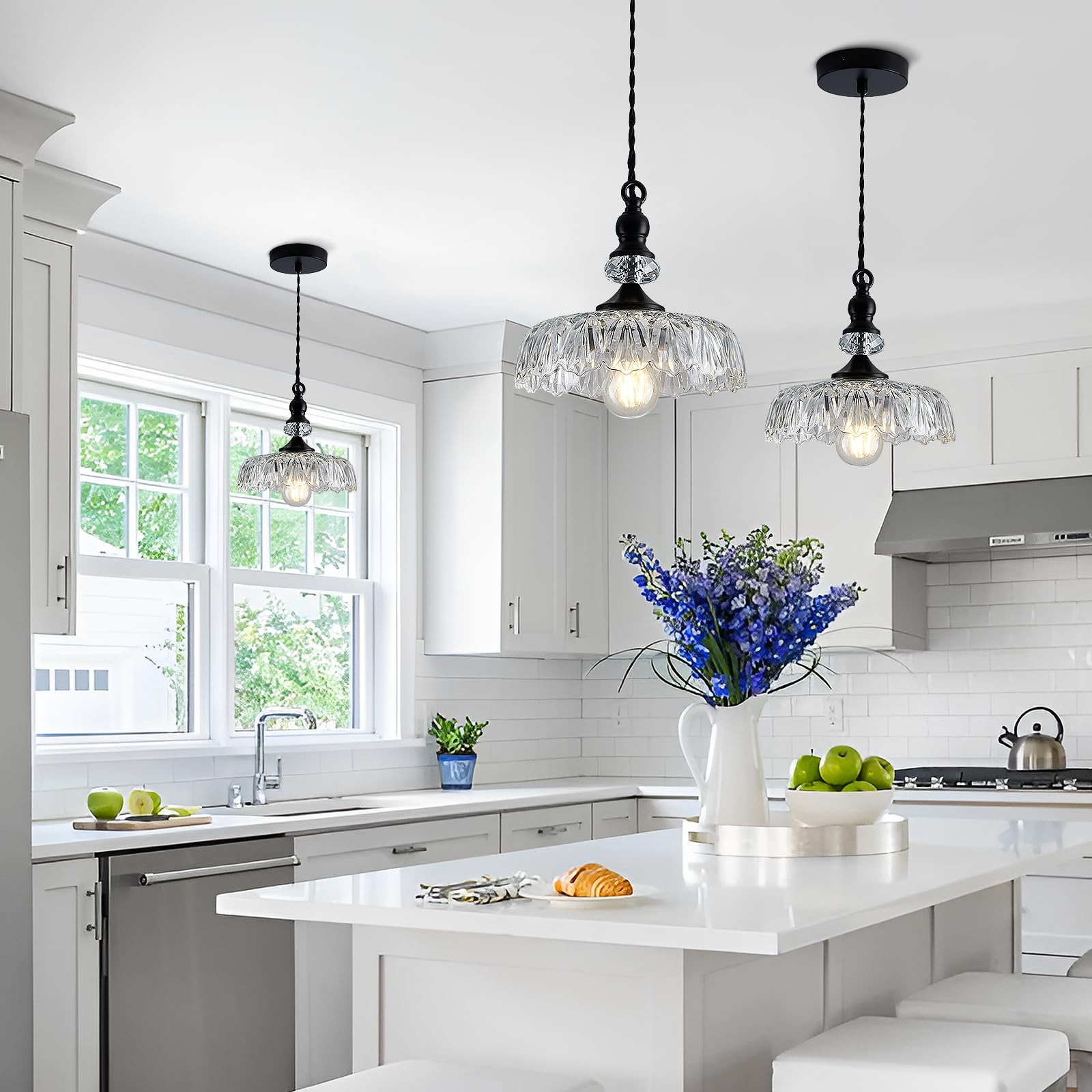 Mid-Century Mini Kitchen Island Glass Pendant Light - Main Image